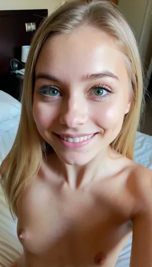The young girl scrolled through her phone, looking for something to do. She came across a picture of herself from above with the perfect angle, showing off her angular face and perky breasts. She smiled at the camera with a sultry look in