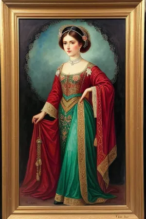 Une beauté russe étonnante en costume national, filigrane de dentelle de couleur vive et riche. Super clair, aquarelle très détaillée avec technique glaçure et encre d'alcool coloré