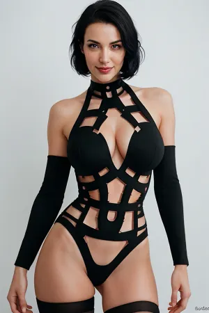 Потрясающее фотореалистичное, сверхдетальное и сверхдетальное изображение демонстрирует тело модели в соблазнительной позе, а ее тонкие пальцы отслеживают сложные детали дизайна. Использование HDR-фотосъемки захватывает оба