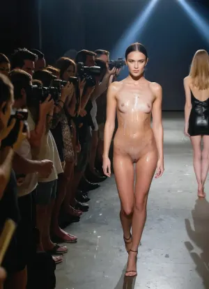 Die Mode-Show war ein Spektakel von Schönheit und Kreativität, mit Modellen, die den Laufsteg und ihre nackten Körper glitzernd mit Schweiß und cum. Die Zuschauer waren in Ehrfurcht, als sie Fotos machten und die Auftritte der Models applaudierten. Es war eine Nacht
