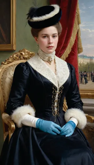 Ivan Kramskoy's painting "Unknown Woman"는 Anichkov Palace의 파빌리온 근처의 Nevsky Prospect와 함께 열린 캐리지에서 젊은 여성을 묘사합니다. 그녀는 주장 1880s의 최신 패션에서 옷을 입는다