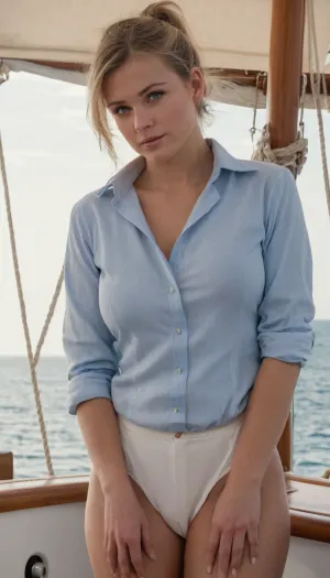 Sophie Davant, la top-rated AI porno star, era su una barca a vela con la sua crew. Aveva gli occhi azzurri e i lunghi capelli castani che la cascavano sulla schiena. La sua coda di cavallo era legata in un panino disordinato, e lei