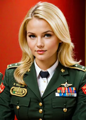 La linda chica de la película lleva un uniforme militar con un cuerpo delgado y regordete, lo que la hace parecer muy linda y de moda