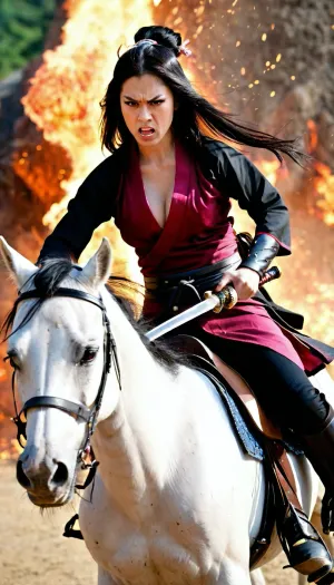 一个摄影现实主义的AI生成了杰作,描绘了一个全身视线的武士女子,有着完美的照明和完美的手指. 她穿着性感的武士服 头发上长着粉红色的花纹 她的粗糙身体 正在全面展示