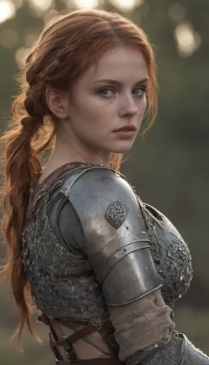 El sexy caballero blindado estaba frente a las ruinas, su cuerpo fuertemente blindado brillando en la luz del sol. Su cabello trenzado fue tirado de nuevo en un cola de caballo apretado, revelando su fuerte mandíbula y los pómulos definidos. Su pesado