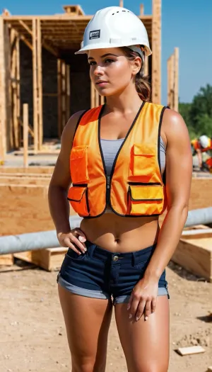 年轻的建筑工人Emily在休息时正在从事一个具有挑战性的项目,并收到了她的主管的意外礼物. 他给了她一瓶水 并指示她休息一段时间 然后再继续计划