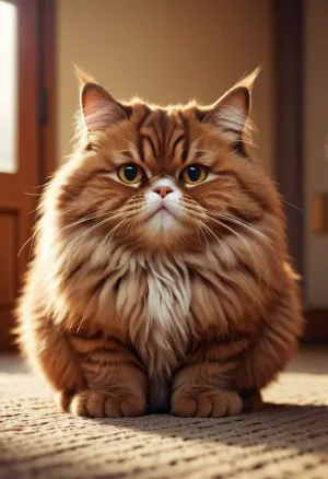 fat cute fluffy cat with a belly, funny facial expressions, Exaggerated action，praying, 3D character, a little hairy, elongated shape, cartoon style, minimalism
