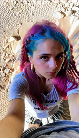 L'AI ha generato un'immagine pornografica di una donna con pelle oleata, mandibola stretta, naso piccolo e piccoli seni nel deserto con una posizione corporea completa