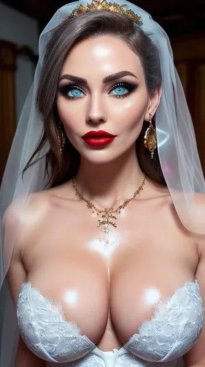 一个18岁的乌克兰女孩,胸部大,脸色可爱,穿着婚纱,坐在床边,用惊奇的表情看着镜头. 卧室被玫瑰覆盖 她有很多玫瑰