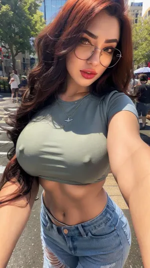 羞涩和保留着的年轻女性,有姜色的头发和满嘴的嘴唇,是一个自封的奥塔库女孩,喜欢吸. 她有半件衬衫,上面露出她的衬衫、上衣和上衣 " 