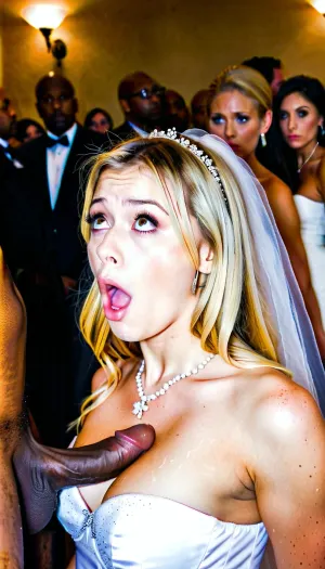 The black man's cock was thick and long, sliding in and out of the blonde girl's tight pussy with ease. They stood there in shock as the black man fucked her hard, watching their wedding day become a pornographic nightmare as they stumbled back