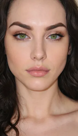 great masterpiece, high quality, maximal resolution, 8k, strict procession of requested parameters, ultimate closed mouth, topless, nude, waist view, large tits, facial proportions of Melissa Lolly's aka Chrysolite, Melissa Lolly's aka Chrysolite eye line, Melissa Lolly's lip line, Melissa Lolly's aka Chrysolite nose line, Melissa Lolly's aka Chrysolite jaw line, Melissa Lolly's aka Chrysolite hair line, Melissa Lolly's aka Chrysolite nasofrontal angle, Melissa Lolly's aka Chrysolite nasolabial angle, Melissa Lolly's aka Chrysolite nose size and nose shape, Melissa Lolly's aka Chrysolite lips size and lips shape, Melissa Lolly's aka Chrysolite eyes size and eyes shape, Melissa Lolly's aka Chrysolite cheeks size and cheeks shape, Melissa Lolly's aka Chrysolite cheekbones size and cheekbones shape, Melissa Lolly's aka Chrysolite forehead size and forehead shape, Melissa Lolly's aka Chrysolite root of nose size and root of nose shape, Melissa Lolly's aka Chrysolite eyebrows size and eyebrows shape, Melissa Lolly's aka Chrysolite vertical facial proportions and horizontal facial proportions, Melissa Lolly's aka Chrysolite tip of nose size and tip of nose shape, Melissa Lolly's aka Chrysolite eyelids size and eyelids shape, Melissa Lolly's aka Chrysolite distance between eye line and lip line, Melissa Lolly's aka Chrysolite distance between lip line and jaw line, Melissa Lolly's aka Chrysolite distance between jaw line and nose line, face Melissa Lolly's aka Chrysolite, Melissa Lolly's aka Chrysolite eye depth, Melissa Lolly's aka Chrysolite distance between eye, Melissa Lolly's aka Chrysolite size mandibular angles and shape mandibular angles, Melissa Lolly's aka Chrysolite size brow arches and shape brow arches, detailed skin on the nose, epic realistic under-eye skin, shading more darkness, absolute detailing natural pattern of lips, her perfect breasts is visible, absolute detailed realistic lighting, shows her tits, slim body, (long black wavy hair:1.3), Melissa Lolly's aka Chrysolite toned body, Melissa Lolly's aka Chrysolite size chin and shape chin, eyes on the same line