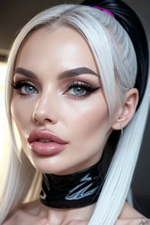 Una ragazza di 19 anni con un aumento del seno in silicone, riempitivi di labbra e una faccia ultra-dettaglio è il seno in silicone di alta qualità al mondo. Ha una pelle perfetta, occhi perfetti e un naso perfetto. Il suo corpo è