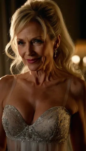 Eine Meile mit einem halbtransparenten Tüllkleid und Dimmlicht im Hintergrund schafft eine ätherische Atmosphäre, da sie an der Kamera gewinnt