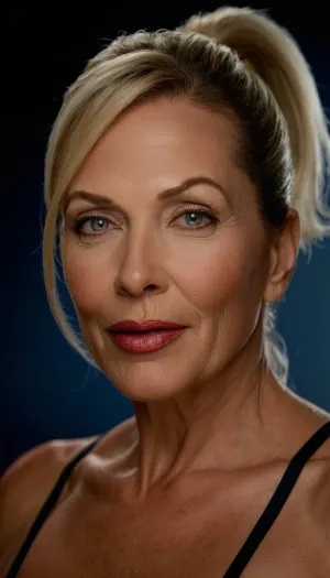 Un milf con un corpo semi nuda e argani seducenti, indossando un microkini che ha reso il suo look ancora più femminile, era l'immagine della bellezza. I suoi capelli biondi erano legati in una coda di cavallo, facendole guardare