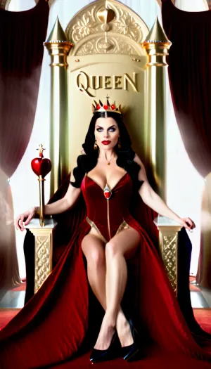 woman, (professional photography, award-winning photography, 8K UHD, soft focus, realistic picture), (Medieval theme, enormous throne room, very decorated medieval castle, red carpet), (full body picture of beautiful naked queen, wearing golden crown, with large breasts, sitting pose spreading her legs, sitting in throne, with an inviting facial expression), covered in cum, (((white notice board by the side of the throne, fixed in the ground by a golden bar, medieval themed, English text writing in black ink with the words " PUBLIC USE "))), level line, Evil, Queen, <lora:BetterTextRedmond:.5>, (((Evil Queen:2)))