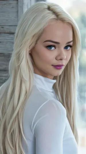 Эльза Джин, потрясающая блондинка с длинными волосами и кинематографическим AM106 Elsa_Jean, позирует перед живописным фоном