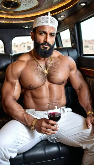 健美运动员凭借其庞大的肌肉和面部特征,坐在一个哼唱机内,在驾驶座上摆着自己的照片. 他穿着正式的西装,脸上有邪恶的表情. 他的泥巴身上有汗臭味