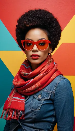 L'opera artificiale di Beeple e Jeremiah Ketner ha ispirato un collage artistico contemporaneo, caratterizzato da un modello di altissima qualità con vetri rossi e una sciarpa in collage di carta. collage di carta colorata di Tristan Eaton