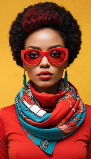 Nel 2024, una donna con occhiali rossi e una sciarpa è vista in un'opera ispirata a Sandra Chevrier. L'opera è realizzata con collage di carta e presenta il volto della donna in un modello di altissima qualità. L'immagine è stata generata utilizzando