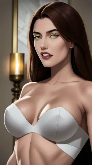 Die junge Frau hatte lange Haare, ein schönes Gesicht und gerade Haare. Sie war sehr detailliert und hatte hochwertige ultra-hohe Res. Ihre Augen waren grün und sie war nackt auf dem Foto. Sie wurde in einer Weise aufgestellt, die sie machte