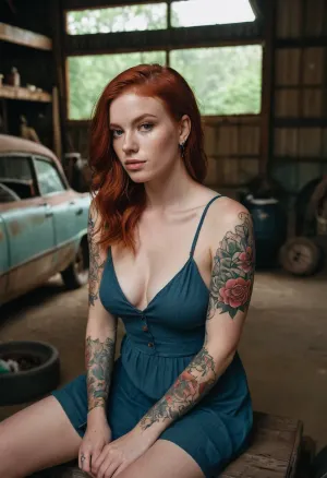 She sat in the old garage, surrounded by piles of junk and rusted tools. Her hair was a tangled mess, and her makeup smudged from the night before. But she didn't care - she was focused on her latest project: an