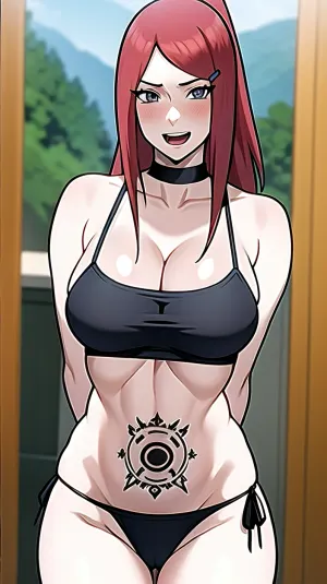 Kushina, the Uzumaki clan's red-haired beauty, was known for her love of pornographic pictures featuring herself with different hairstyles and outfits. She loved to show off her body in lingerie, often showing off her