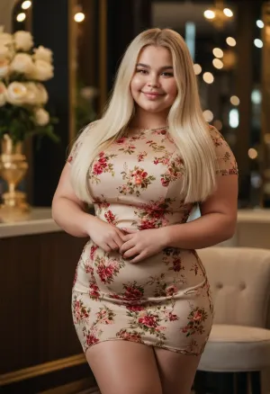 La joven, con su cuerpo BBW de gran tamaño y pelo largo, era una vista para contemplar. Llevaba un vestido ajustado que acentuaba sus curvas y tenía una sonrisa fotogénica que hacía que el espectador quisiera comprar la foto. La tienda
