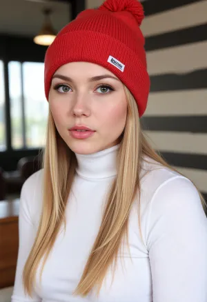 The striking woman in the image captivated viewers with her modern and urban appearance, highlighted by her striped pattern and trendy makeup. Her long blonde hair cascaded down her shoulders, accentuating her beauty