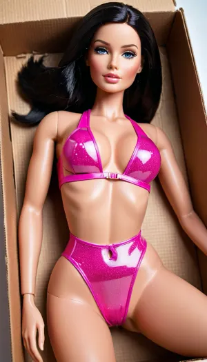 Le sexdoll femme barbie est une photo d'une sexdoll femme barbie, en plastique et en PVC, grande avec des caractéristiques très mignons, ultra noir cheveux droits en cascade vers le bas, grands yeux bleus