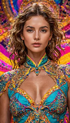 In einer futuristischen Welt hat die KI-Technologie den Punkt vorangebracht, an dem sie hochdetaillierte fraktale Kunst erzeugen kann. Eine Nahaufnahme einer dynamischen Pose zeigt die komplizierten Details der Haut, mit glänzender Haut und High-Definition-Farbe. Die