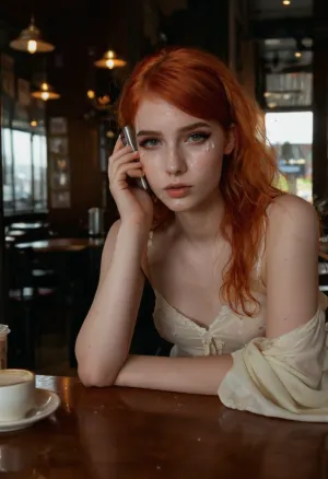 The young 18-year-old girl sat at a table in a cafe, looking bored and depressed. She had been texting on her phone for hours, but nothing seemed to be working out. Suddenly, she noticed a tall dark-haired