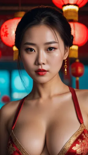 China menina, mamas grandes