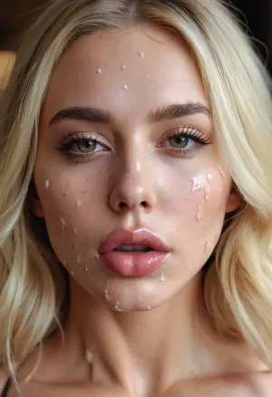 照片中的女孩穿着性感的服装,露出曲线,嘴里还戴着大硅胶的老二. 她正看着你,她的大蓝眼睛, 她微笑诱人