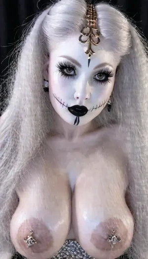 18 years old, location cemetery, pretty bimbo face, gothic, curvy girl with huge girl tits, (ghost girl from the ring), (pale Gray skin:1.8), ((black nipples:1.4)), (enormous sagging 38HHH breasts:1.4), ((38HHH cup breasts:1.5)), long straight black hair, completely black eyes, static tv in background, the ring, black lipstick, dark circles under eyes, puffy, nipples, dark, wide, ghost, person, close, up, cum, on, face, sagging, breasts, poofy, hair, eyeliner, emo, makeup, goth, <lora:EnvySleepParalysisXL01:.5>, <lora:Nipples XL:.5>, <lora:ghosts person 1a:.5>, <lora:sagging-000015:.5>