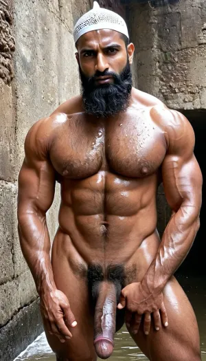 穆斯林男子是一个大而肌肉健壮的健壮者,有着巨大的公鸡. 他身上有浓厚的慕斯基气味,充满了周围的空气,使你同时感到恐惧和兴奋. 他的身体满是汗水,