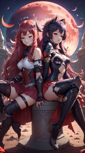 一群女郎坐在云端,望着满月. 突然,他们看到一只蝴蝶飞过,其中一只拔出她的枪来抓它. 她不小心闭上眼睛看见了