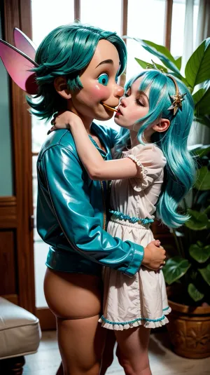 In a far-off land, there lived a young boy named Pinocchio who had a fascination with the Fairy with Turquoise Hair Doll. He found her in the forest and they fell in love. Together, they explored their