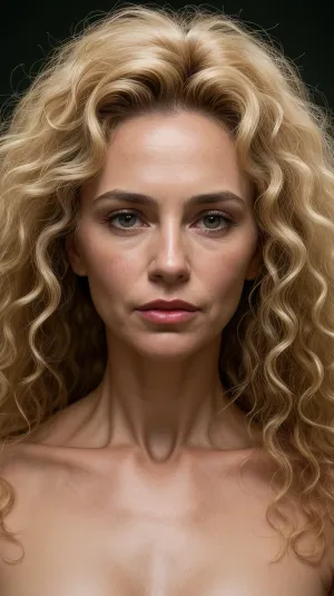 Esther Acebo是一位50岁的女性,有着卷卷发的野黑发和高颊骨,她当时正在假装要拍照。 她戴着红口红 眼睛很宽 直视镜头