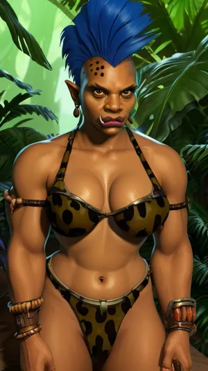 Kug, the AI with a beautiful blue hair and green skin, had been searching for a picture of herself with her best quality. She was looking for something that would make her stand out from the rest. After hours of searching, she finally found