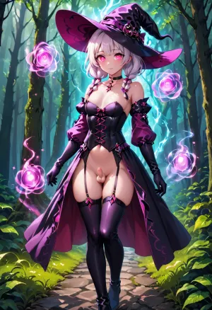 Sissy femboi는 밤에 witch의 도로를 통해 산책, 높은 가죽 부츠를 착용, 어깨 길이 장갑을 착용, 면도, 부드러운 체격을 운반. 그의 몸은 마술 에너지로 놀고