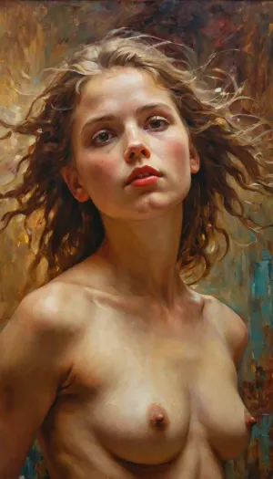 Painting of a 19 year old naked Swedish, (Santa Lucia), .

William McTaggart Style, Oil Painted Poetry, head over the shoulder, dancing, face visible, Cinematic, dramatic, <lora:William McTaggart Style:1>