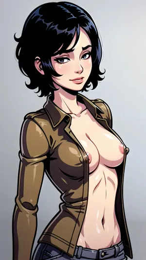 Bir pixie saç kesimi ile kahverengi kontrollü bir gömlekli bir Eurogirl, kar kaplı orman fotoğraflarını çekiyordu. Küçük bir perky göğüsleri ve mükemmel nipples vardı, ki bu onun bluz aracılığıyla görünürdü. Onun ince vücudu mükemmeldi
