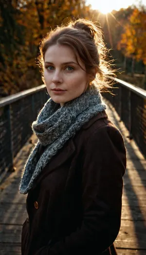 पुल पर महिला को ऊन कॉलर के साथ एक अंधेरे जैकेट में तैयार किया गया था, और उसके हाथ उसके जेब में थे। उसके पास शर्मीला चेहरा था और उसकी त्वचा बहुत दूधिया और पीला थी। उसके बाल काले और अत्यंत लहराते थे,