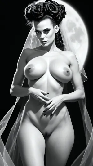 The Bride of Frankenstein, despite her imperfections, was a sight to behold with her five fingers on each hand and two arms. Despite her imperfections, she was still a beautiful woman with green skin and stitched skin. Her anatomic