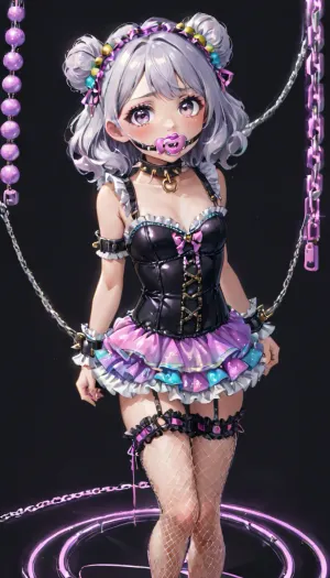 女孩Pacifier Gag是一个可爱又可爱的AI娃娃,穿着完美的画作. 她有一套装配的PVC体格服,上面有带子的侧面,配上短短的,脆脆的Tutu裙和鱼