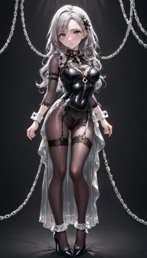 La ragazza e' uscita dal camerino, i suoi lunghi capelli neri che si nascondono sulla schiena. Indossava una tuta in maglia nera con appliqué in pizzo strategicamente posizionata. Cinturino in pelle ad alta resistenza attaccato alla coscia