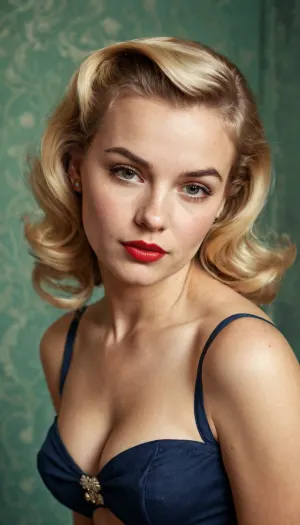 Una impresionante pinup de estilo 50, con una figura pequeña y delgada, es la elección fotorrealista perfecta para su próximo proyecto