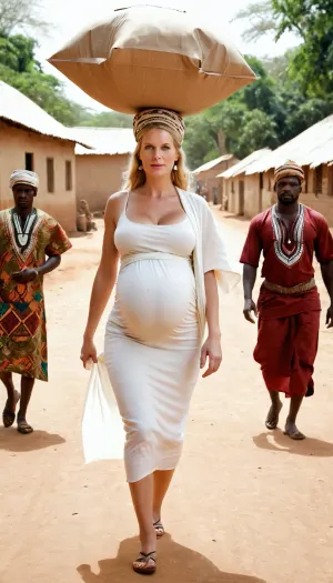 一个怀着怀孕的白人女人 手里拿着一个怀着怀孕的白人女人的照片 沿着非洲意志街道走过去