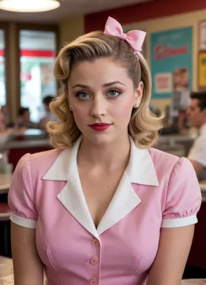 Lili Reinhart, serveuse dans une boutique de soda des années 1950, flirte avec le spectateur dans ce court métrage charmant et nostalgique